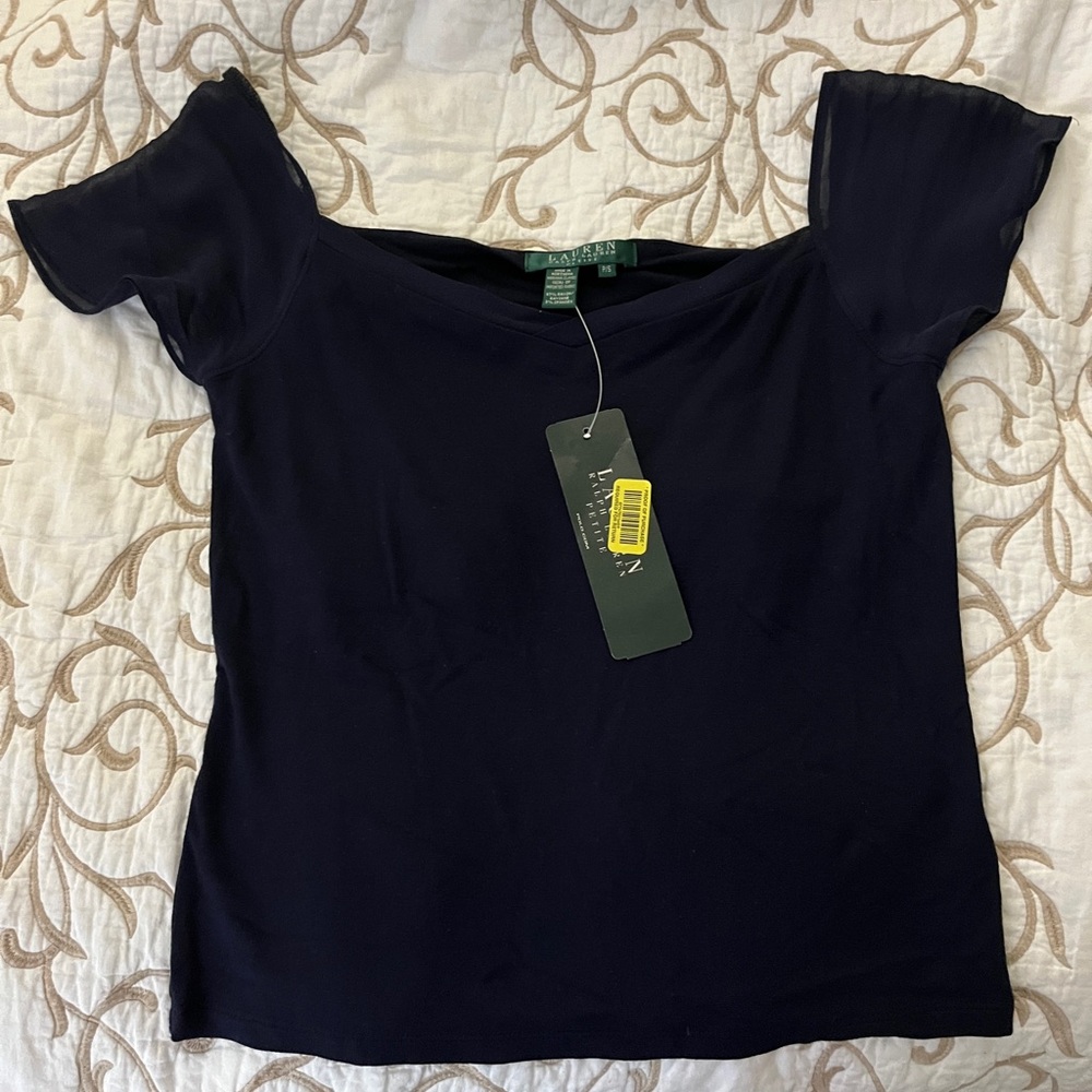 Lauren Ralph Lauren summer classics Navy blue cap sleeve top Petite Small